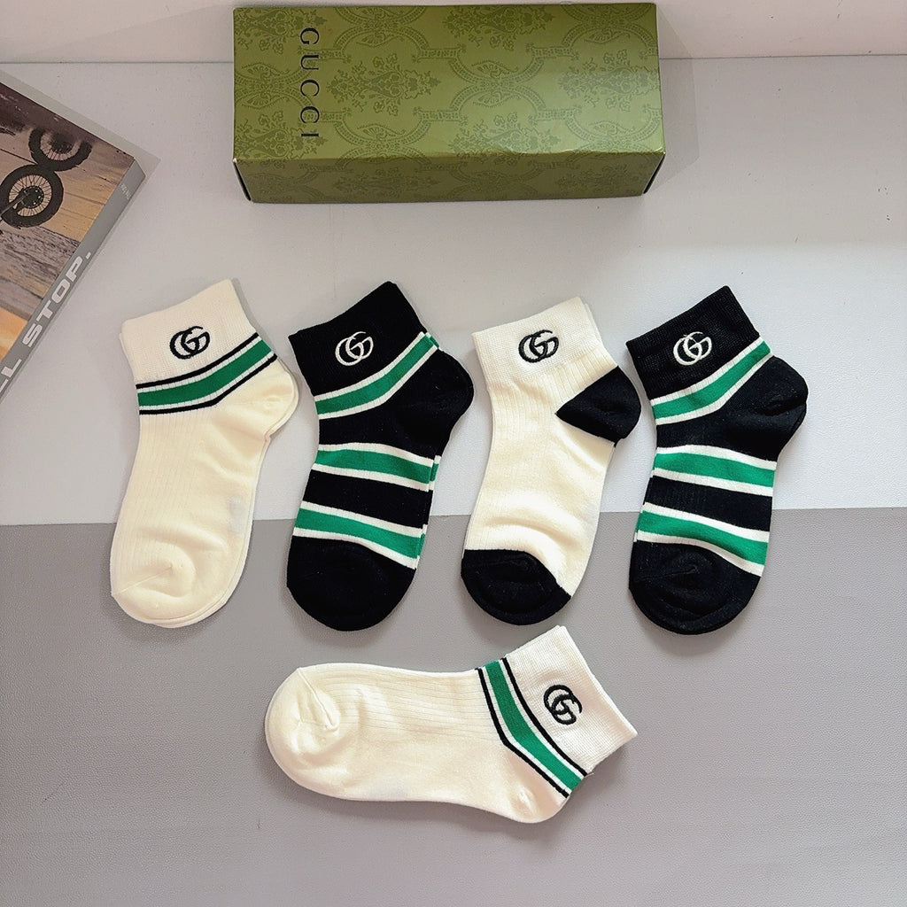 Gucci Cotton No-Show Socks – 5-Pair Set #002