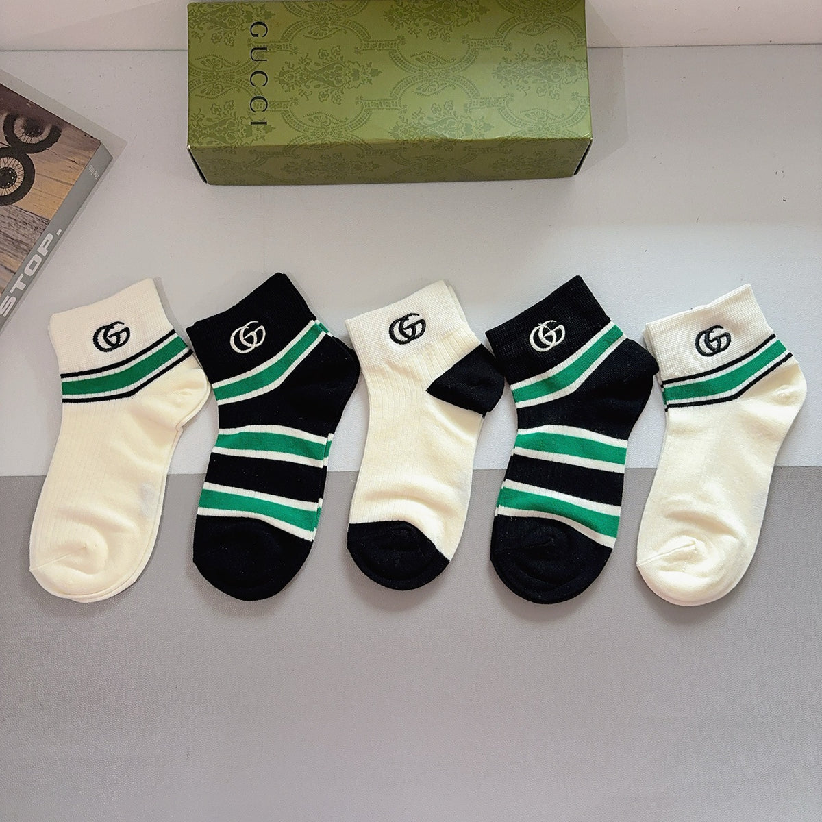 Gucci Cotton No-Show Socks – 5-Pair Set #002