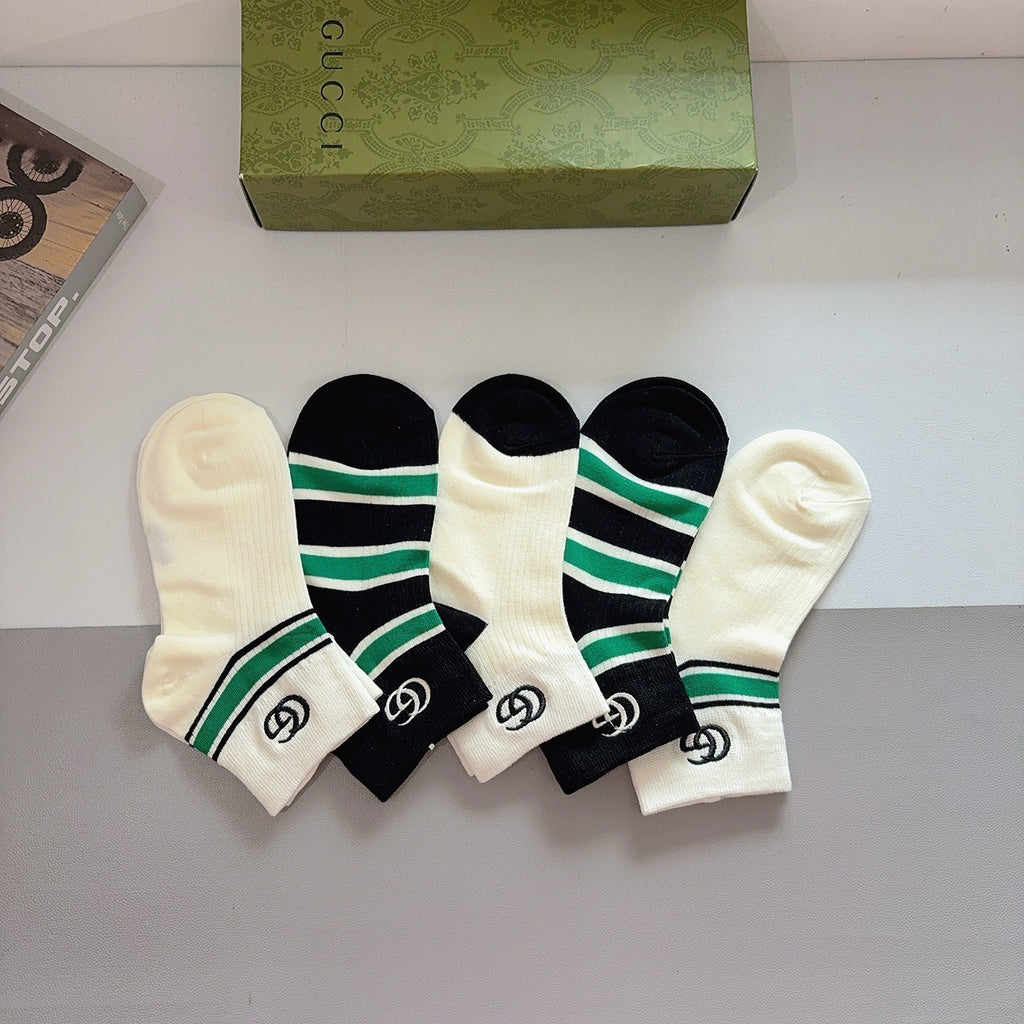 Gucci Cotton No-Show Socks – 5-Pair Set #002