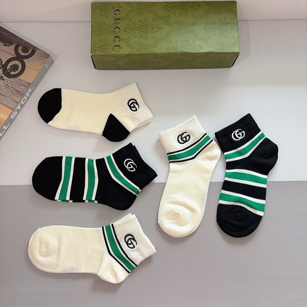 Gucci Cotton No-Show Socks – 5-Pair Set #002