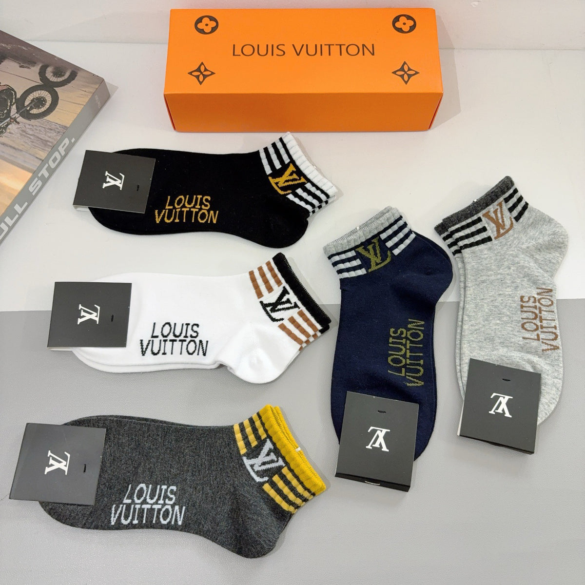 Louis Vuitton Cotton No-Show Socks – 5-Pair Set #002