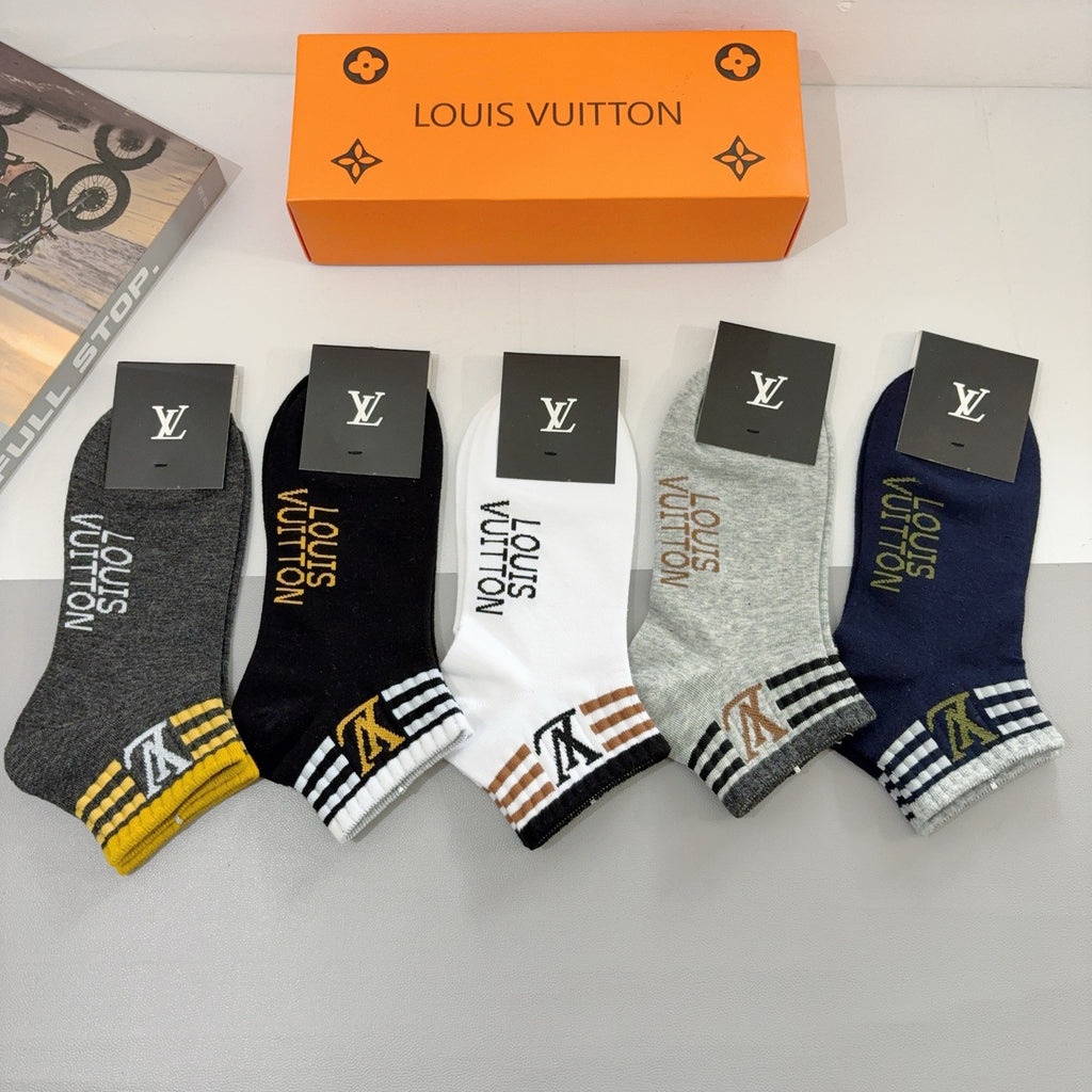 Louis Vuitton Cotton No-Show Socks – 5-Pair Set #002