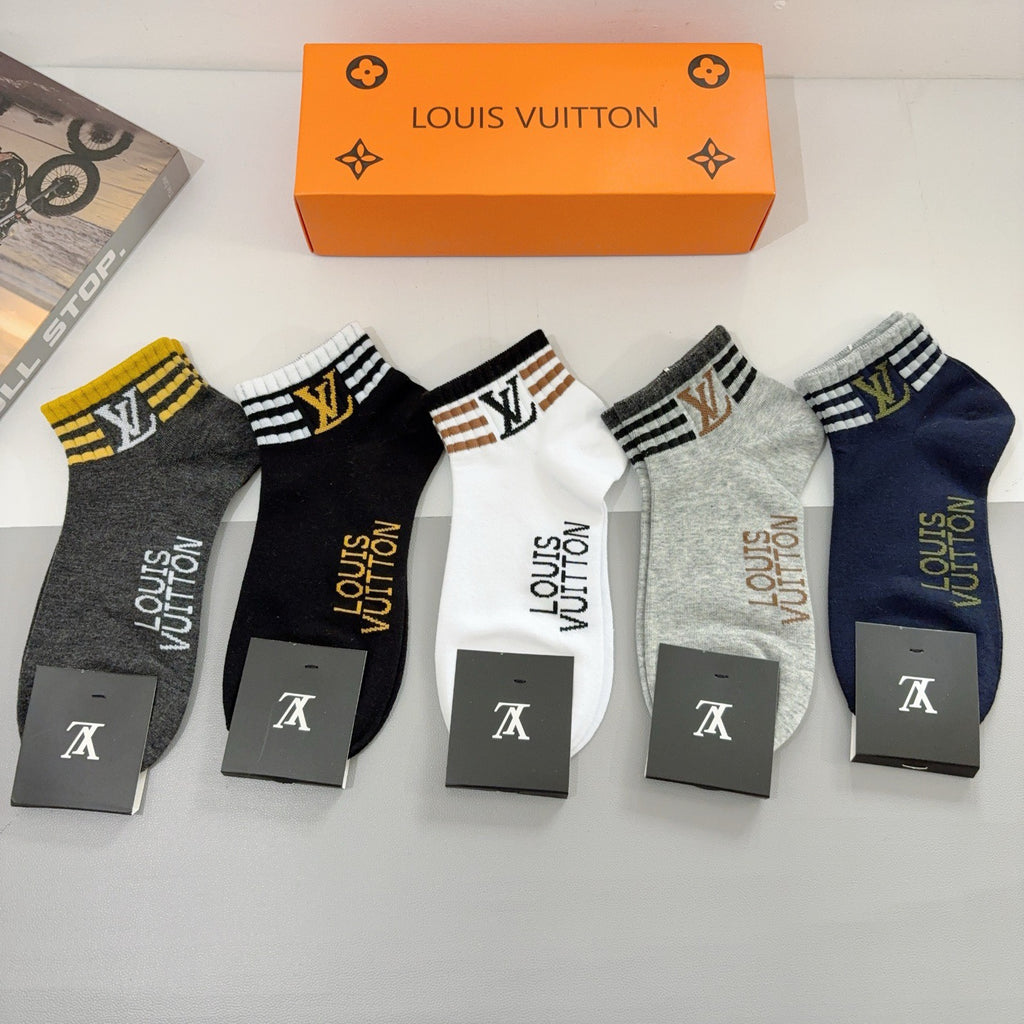 Louis Vuitton Cotton No-Show Socks – 5-Pair Set #002
