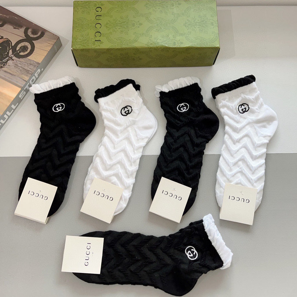 Gucci Cotton Crew Socks – 5-Pair Set #008