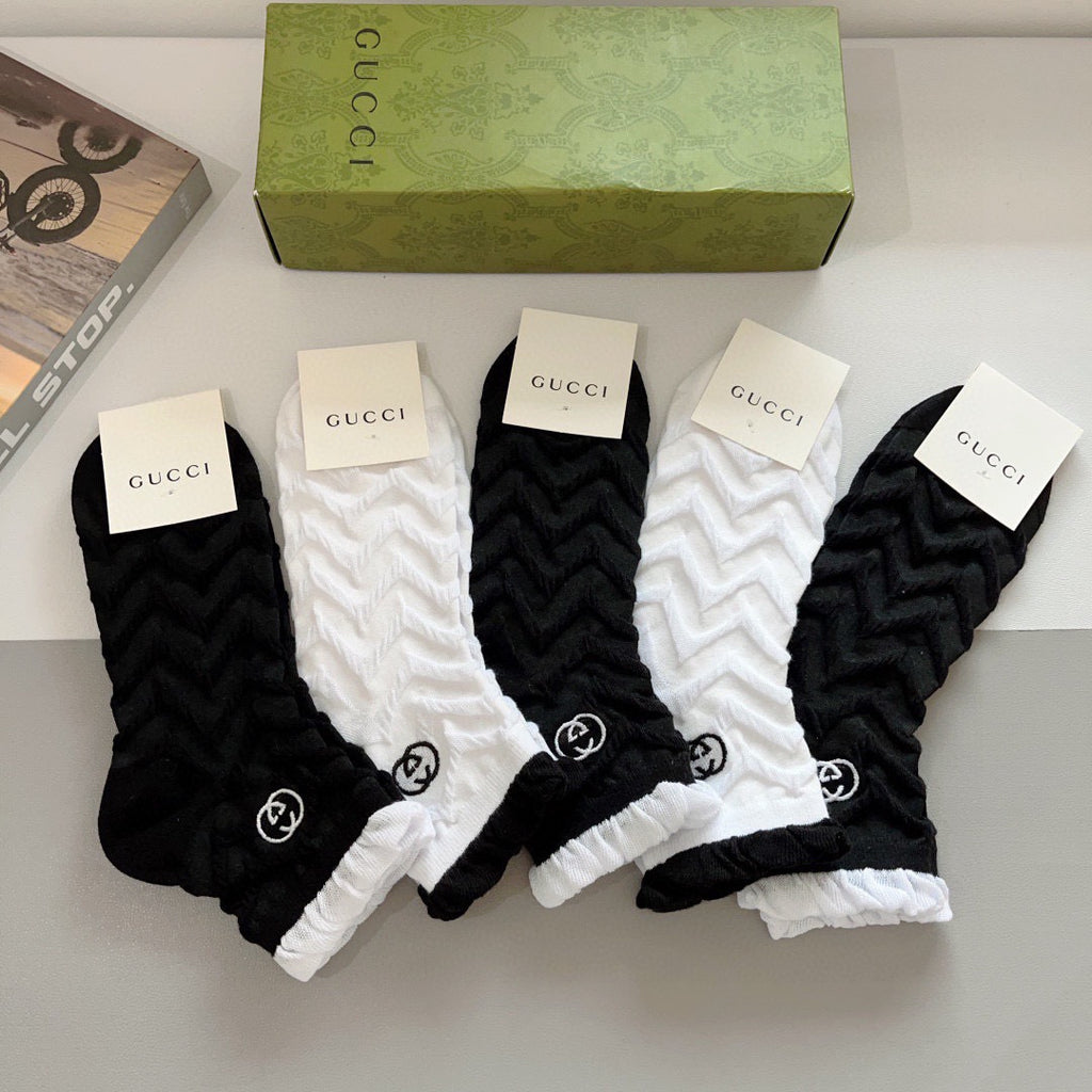 Gucci Cotton Crew Socks – 5-Pair Set #008