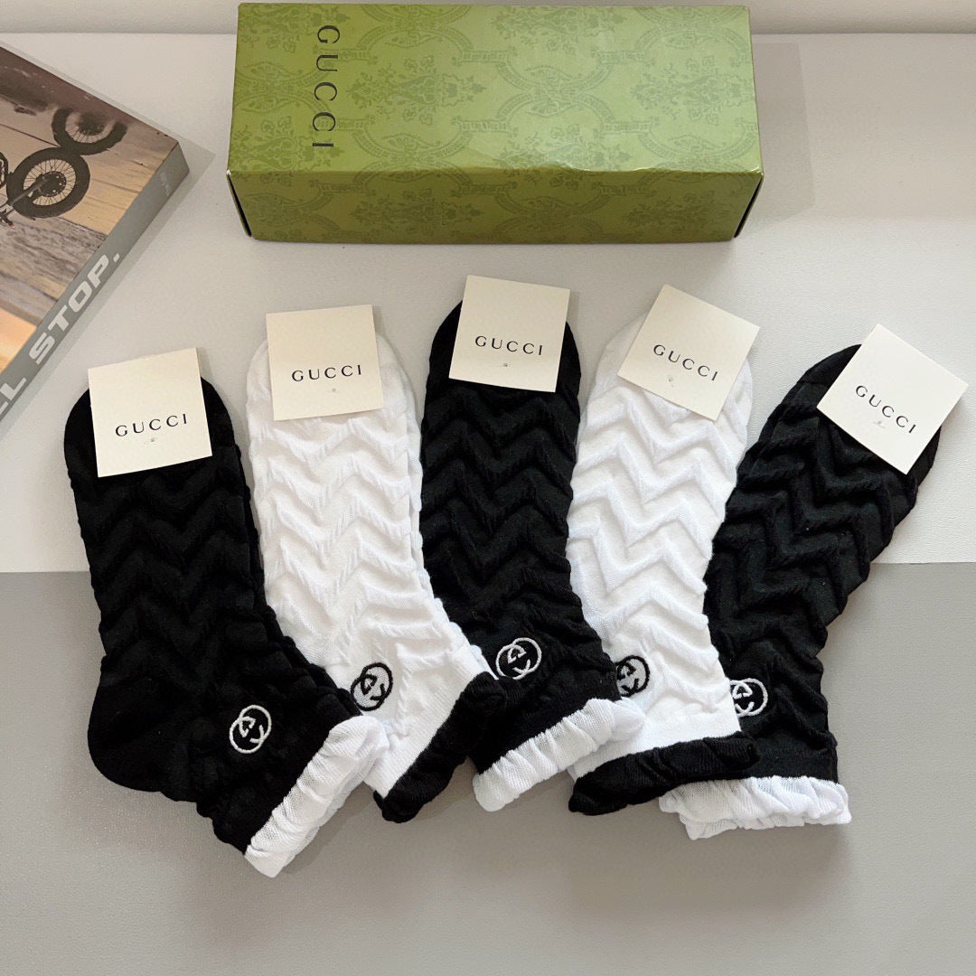 Gucci Cotton Crew Socks – 5-Pair Set #008