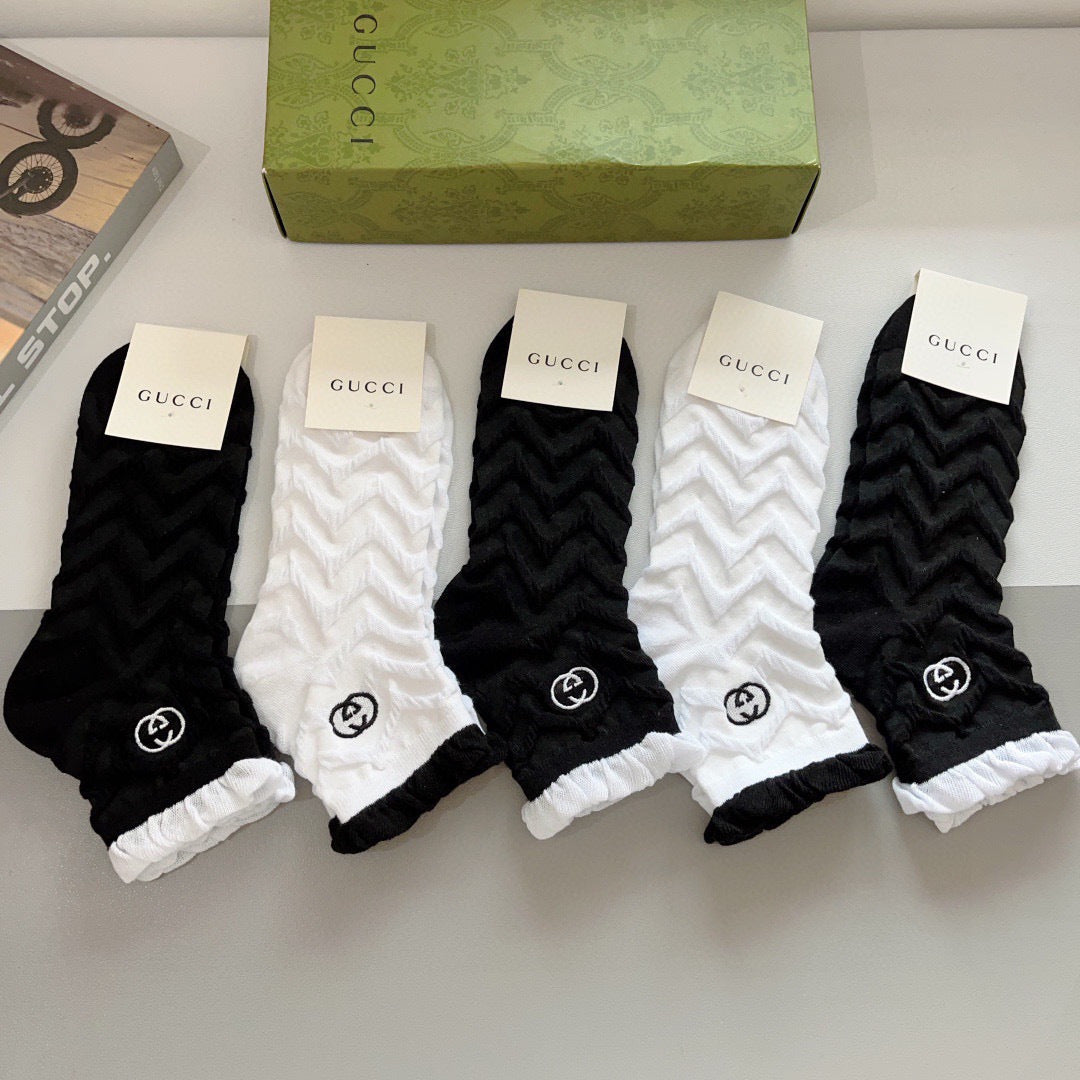 Gucci Cotton Crew Socks – 5-Pair Set #008