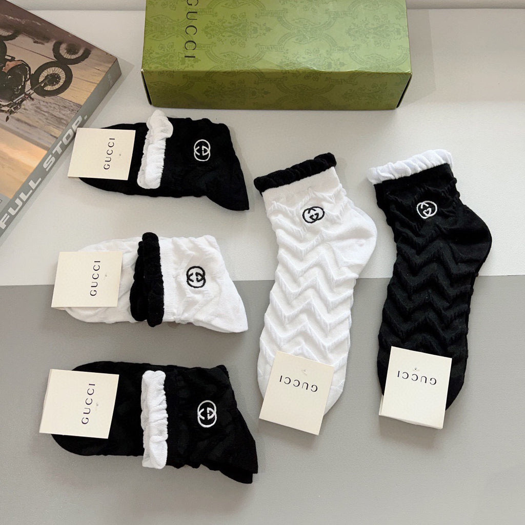 Gucci Cotton Crew Socks – 5-Pair Set #008