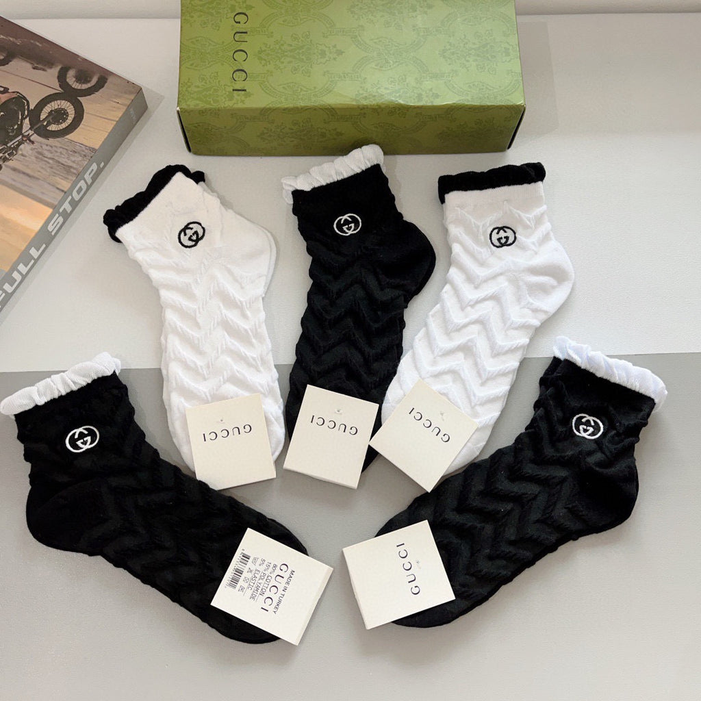 Gucci Cotton Crew Socks – 5-Pair Set #008