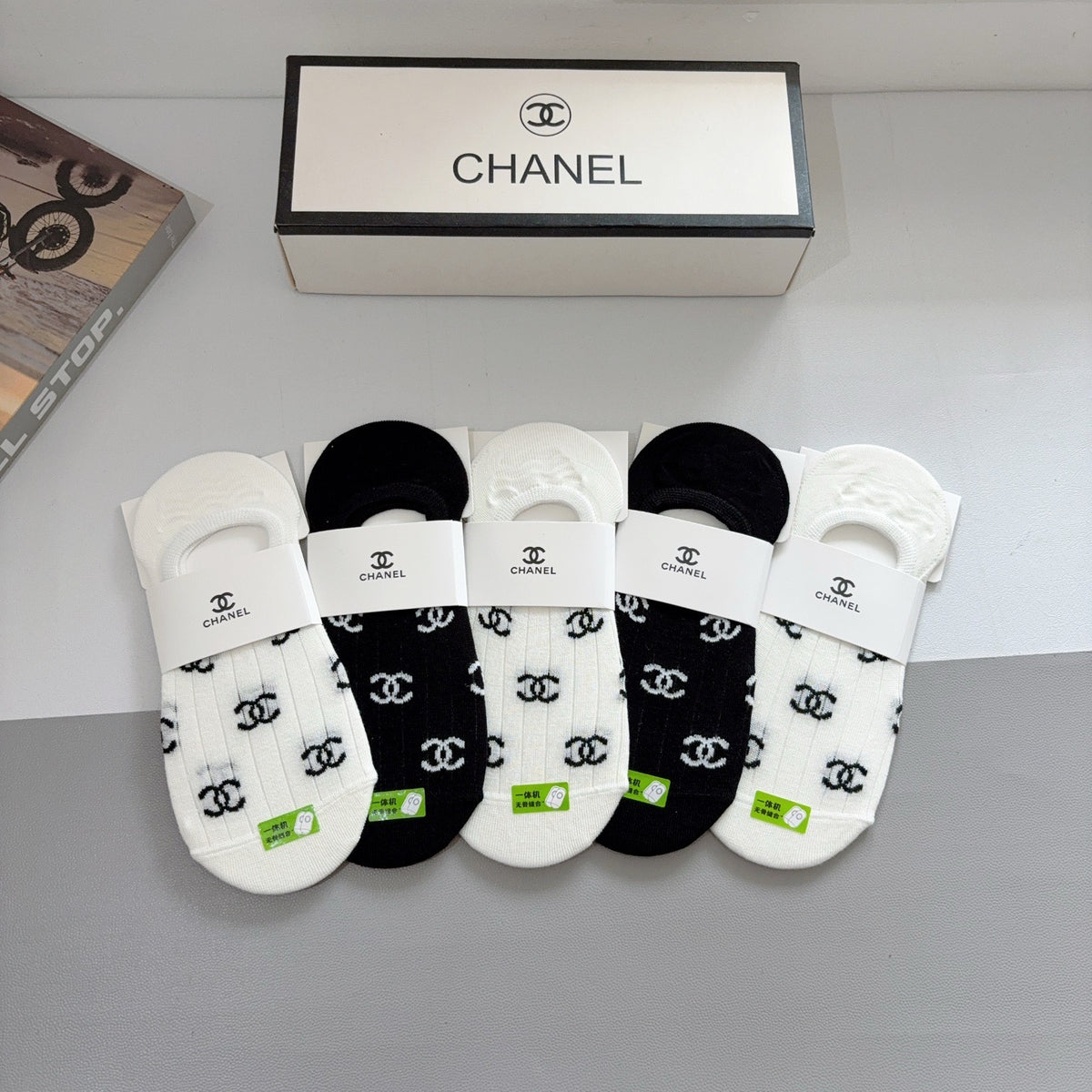 Chanel Bamboo Cotton No-Show Socks – 5-Pair Set #001