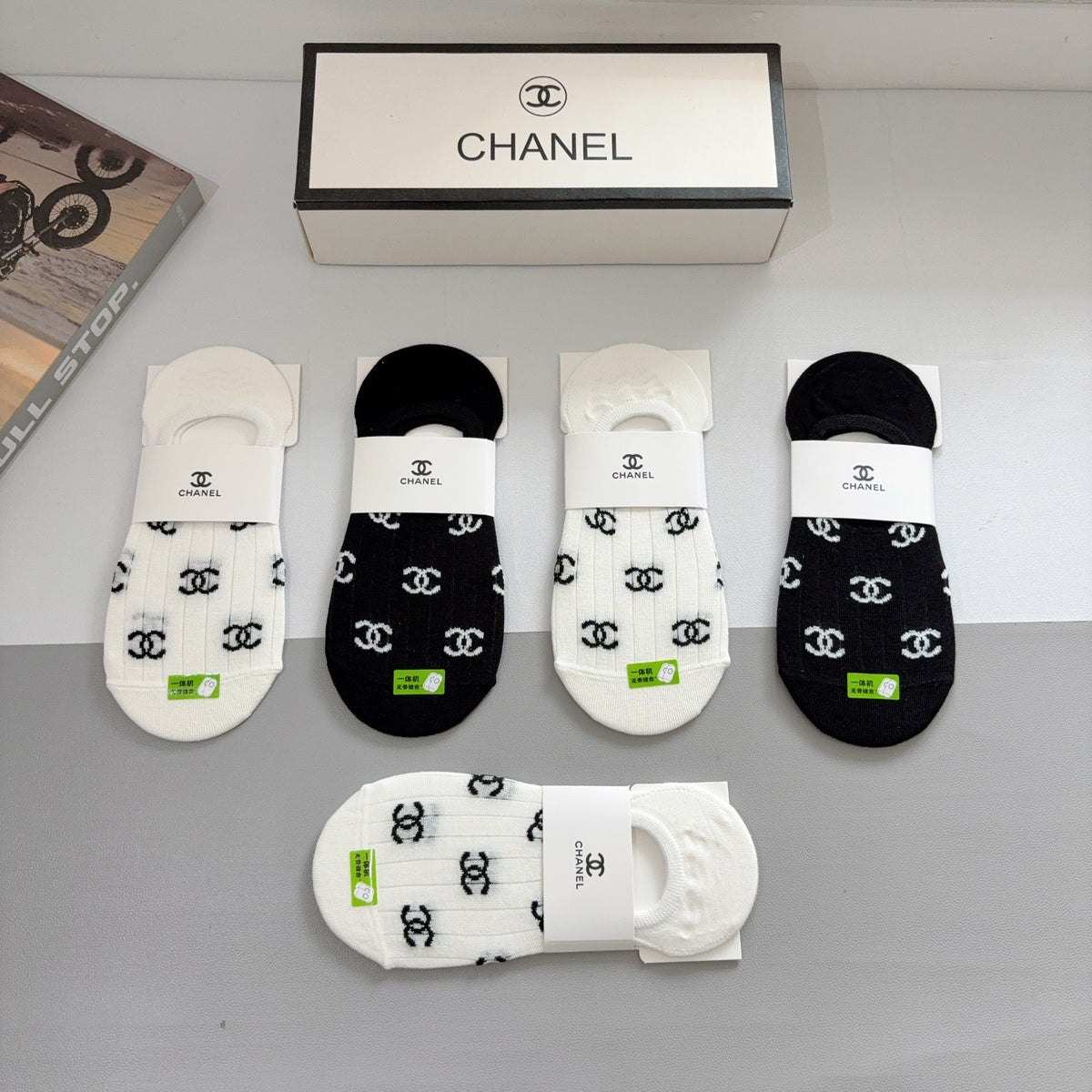 Chanel Bamboo Cotton No-Show Socks – 5-Pair Set #001