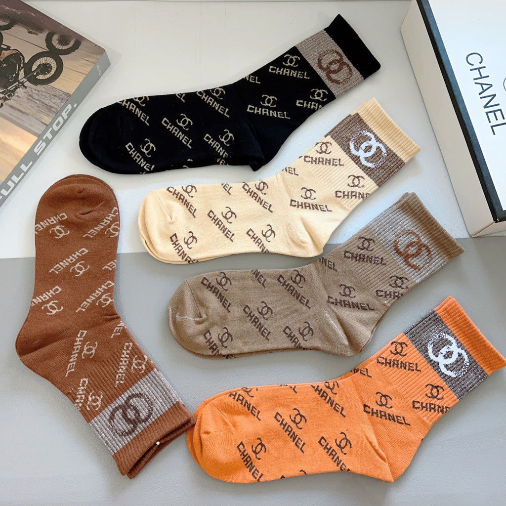 Chanel Cotton Knee-High Socks – 5-Pair Set #003