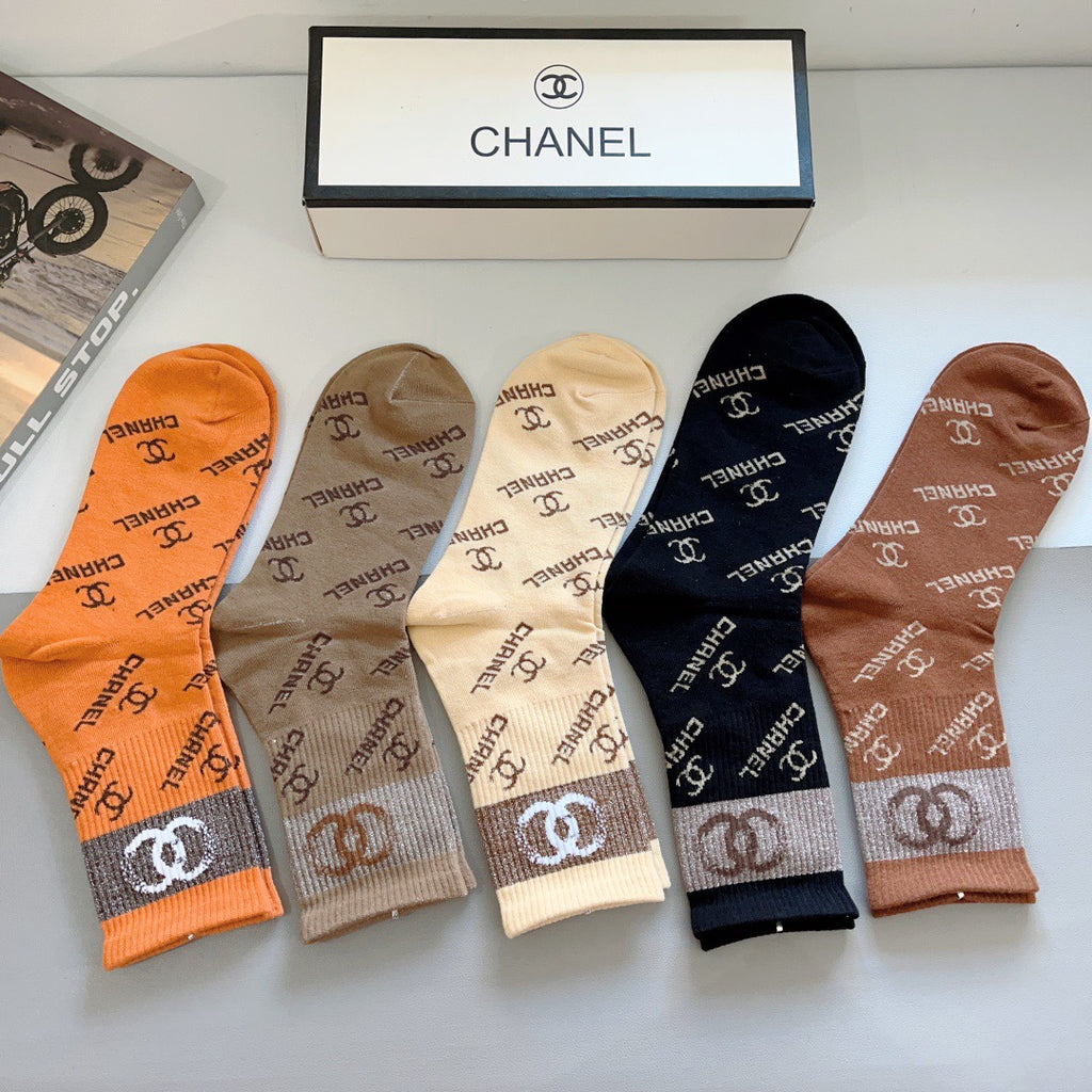 Chanel Cotton Knee-High Socks – 5-Pair Set #003