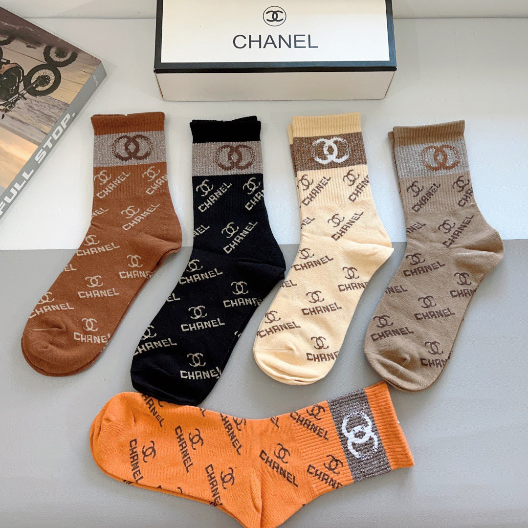 Chanel Cotton Knee-High Socks – 5-Pair Set #003
