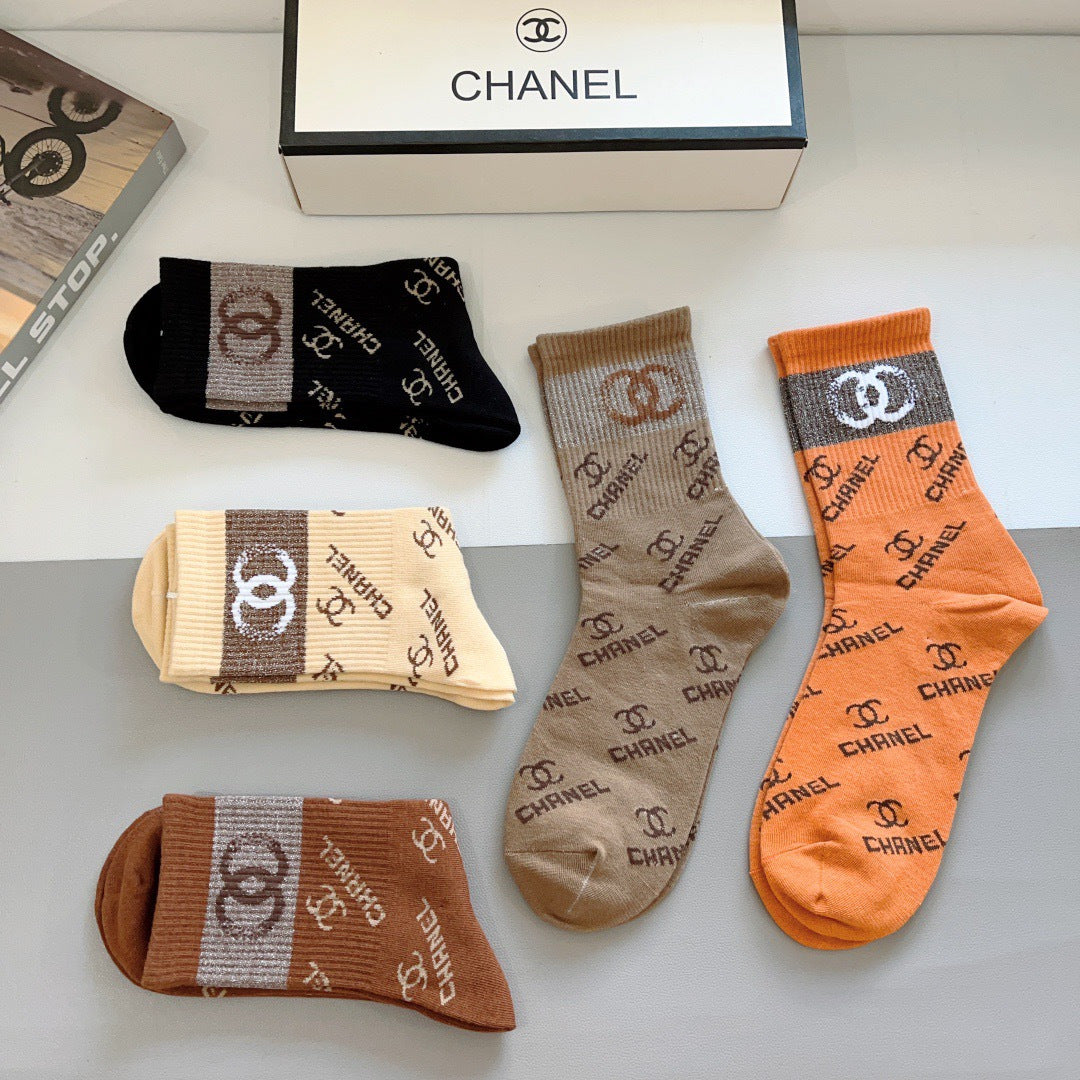 Chanel Cotton Knee-High Socks – 5-Pair Set #003