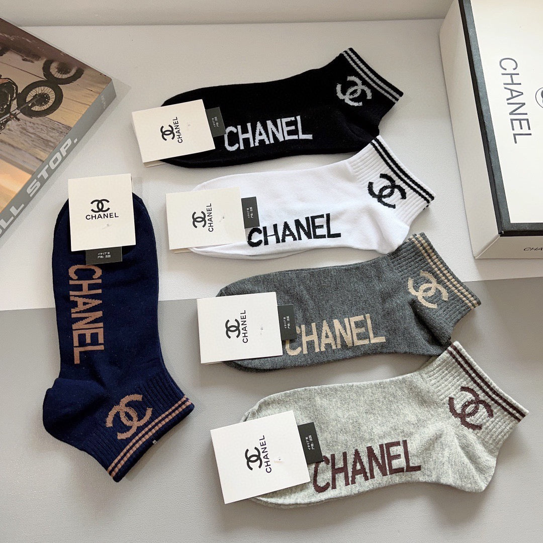 Chanel Comfort No-Show Socks – 5-Pair Set #001