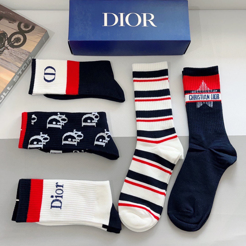 Dior Cotton Knee-High Socks – 5-Pair Set #002