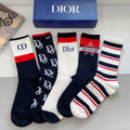 Dior Cotton Knee-High Socks – 5-Pair Set #002