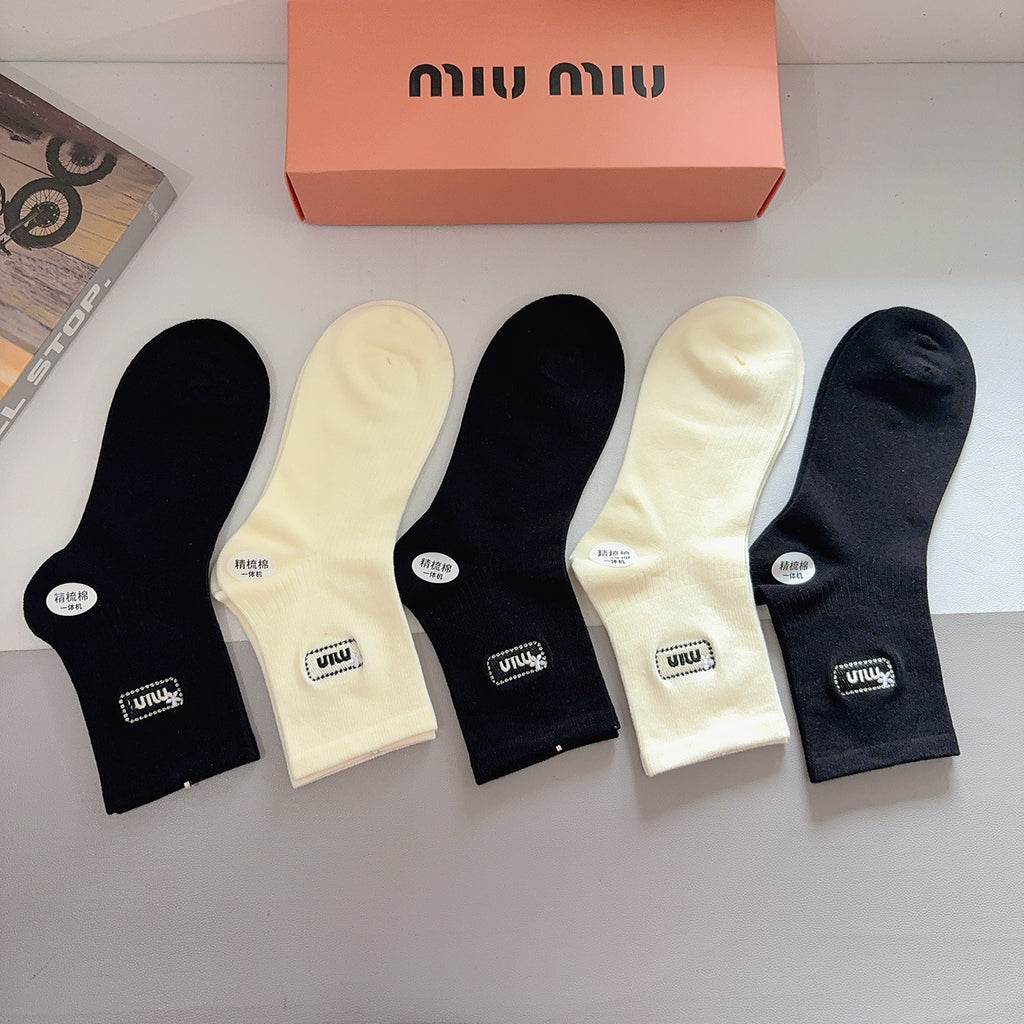 Miu Miu Comfort Crew Socks – 5-Pair Set #005