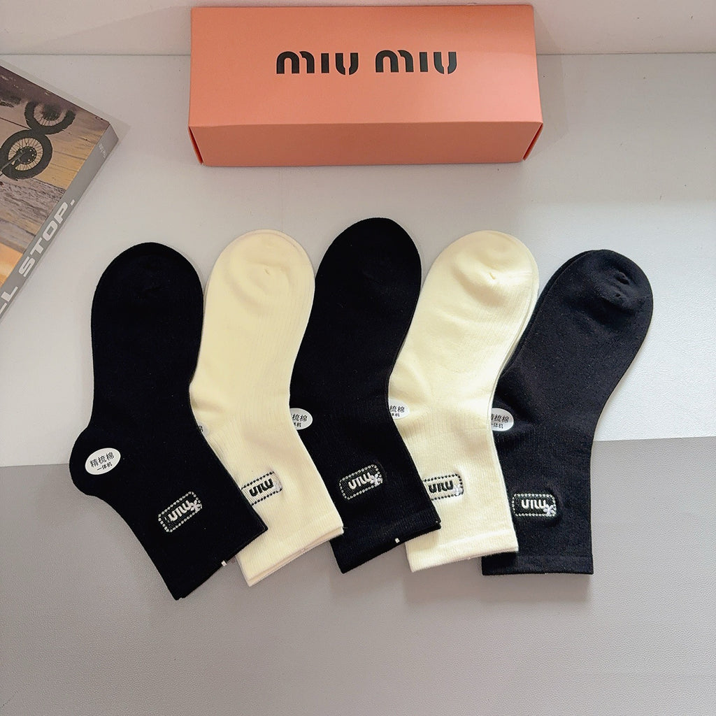 Miu Miu Comfort Crew Socks – 5-Pair Set #005
