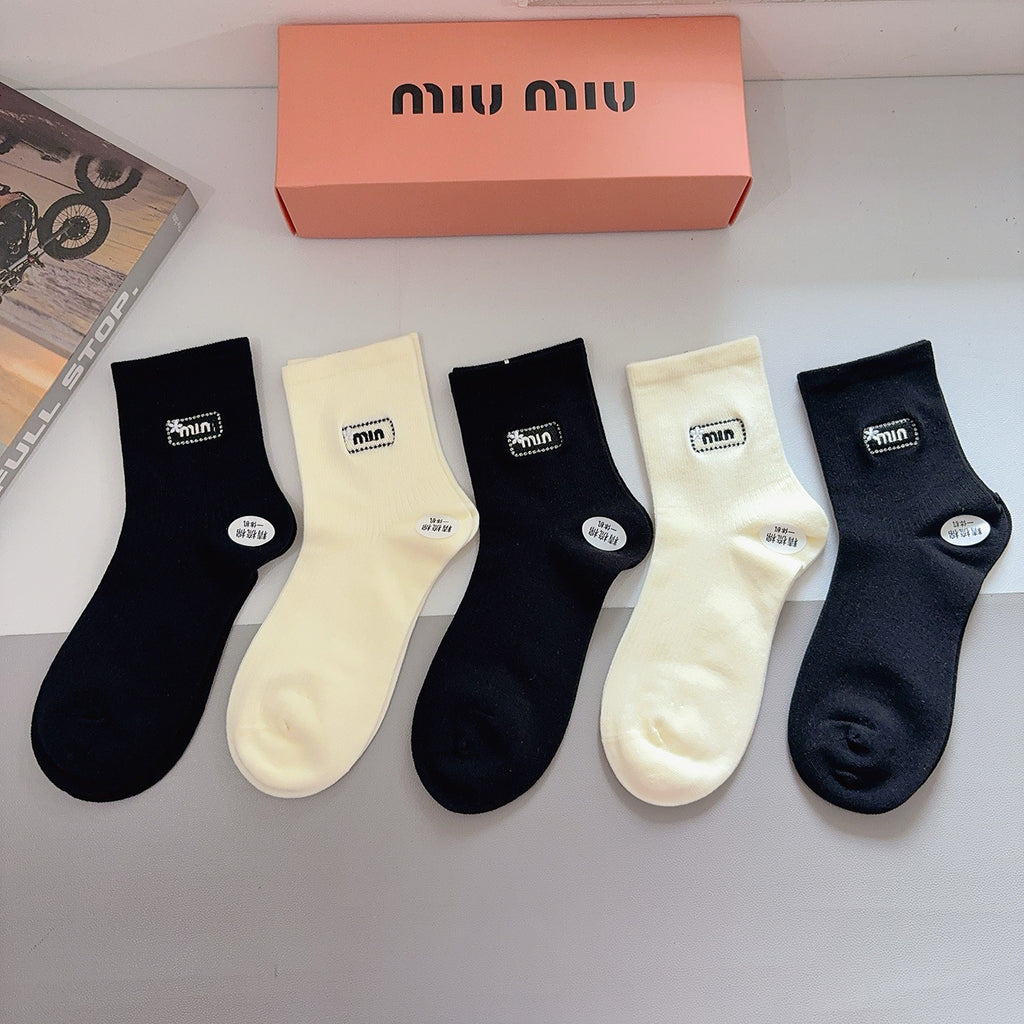 Miu Miu Comfort Crew Socks – 5-Pair Set #005