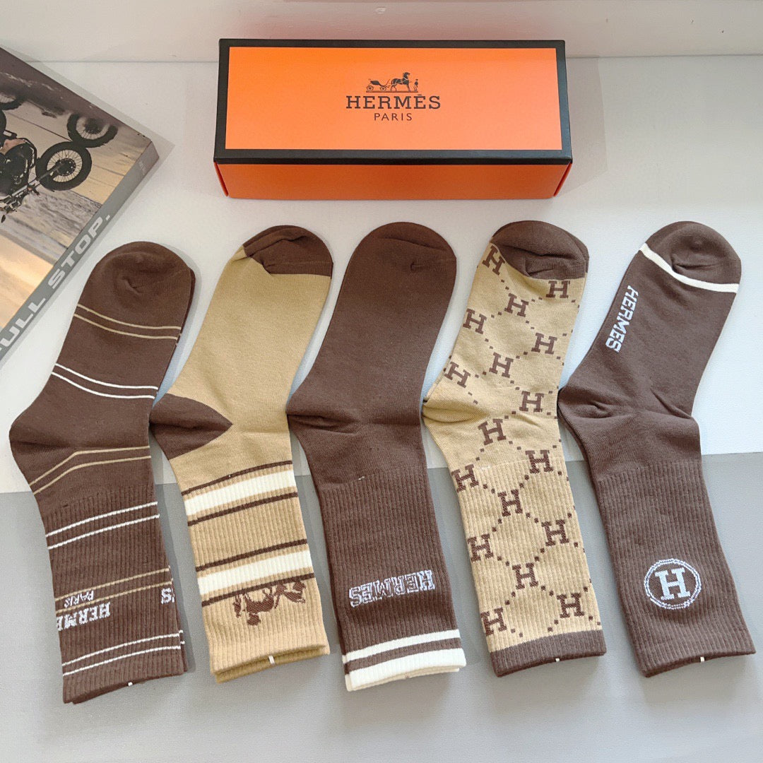 Hermes Comfort Knee-High Socks – 5-Pair Set #001