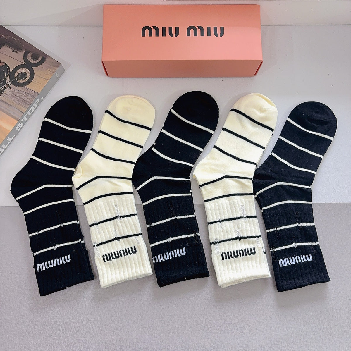 Miu Miu Cotton Knee-High Socks – 5-Pair Set #002
