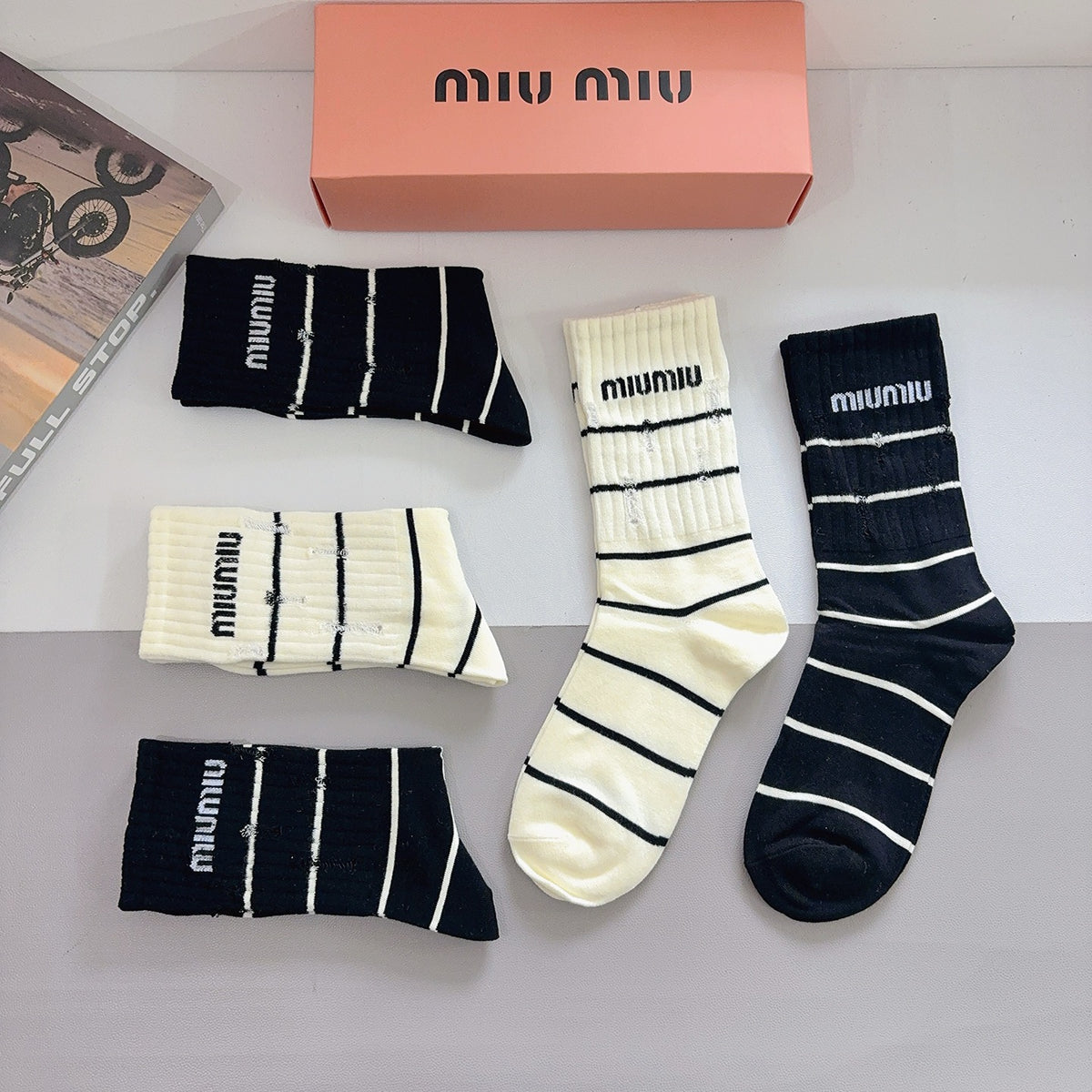 Miu Miu Cotton Knee-High Socks – 5-Pair Set #002