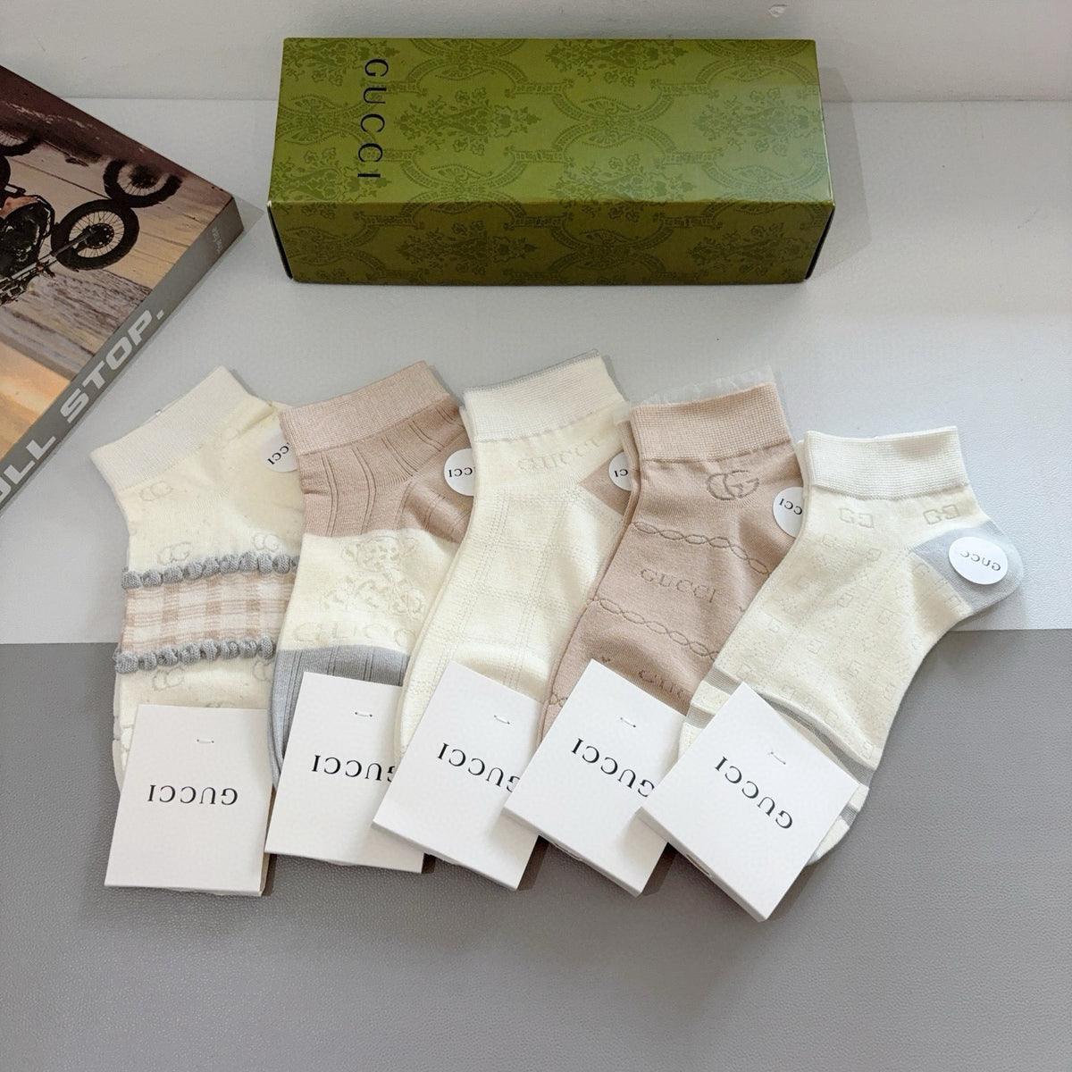 Gucci Bamboo Cotton Ankle Socks – 5-Pair Set #001