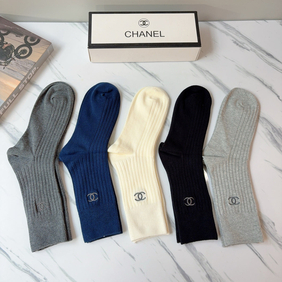 Chanel Cashmere Blend Knee-High Socks – 5-Pair Set #001