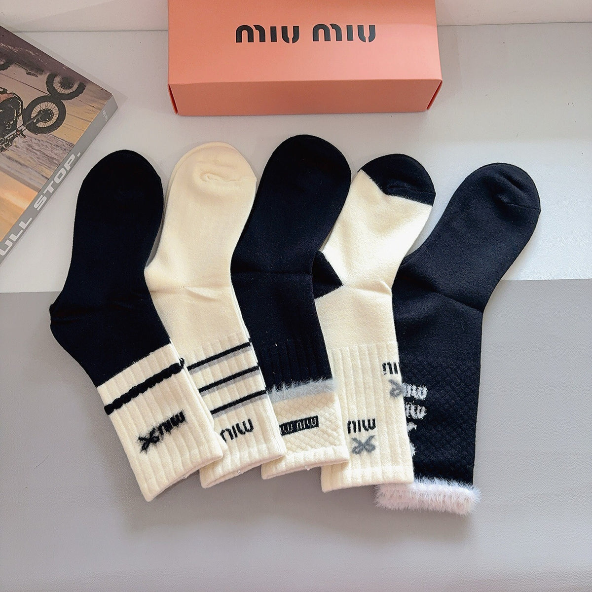 Miu Miu Comfort Knee-High Socks – 5-Pair Set #001