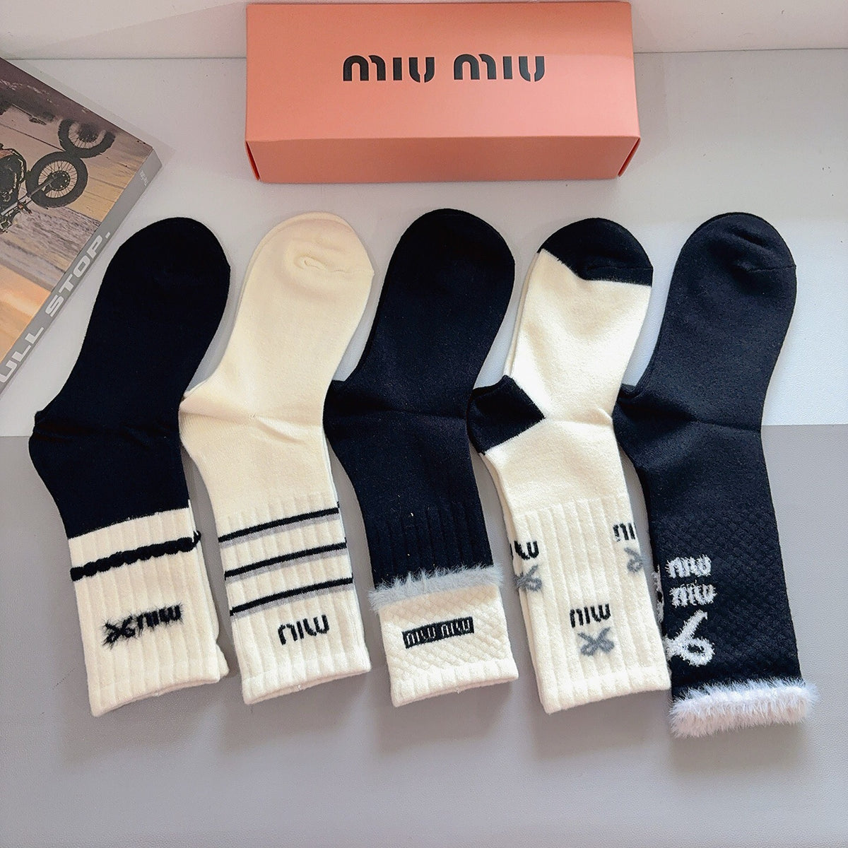 Miu Miu Comfort Knee-High Socks – 5-Pair Set #001