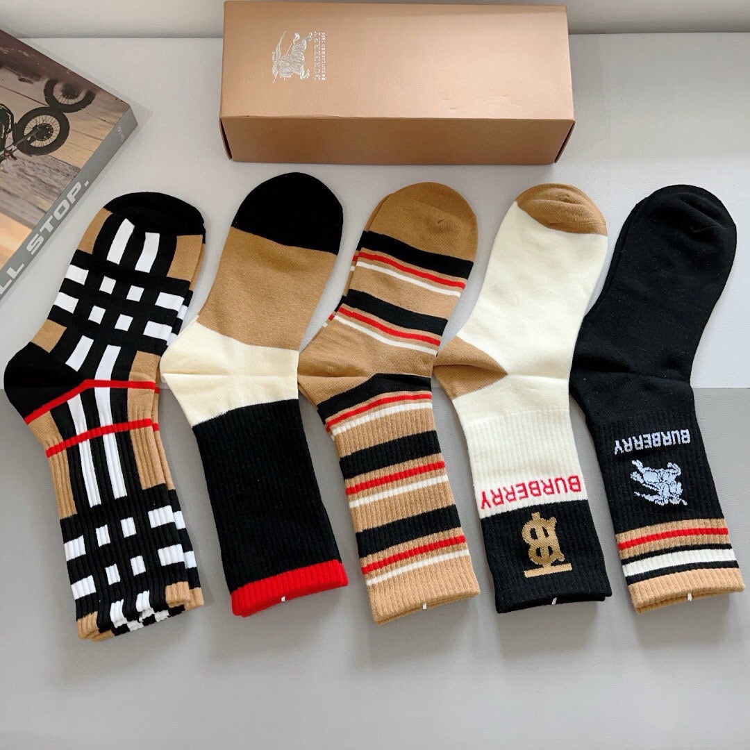 Burberry Cotton Crew Socks – 5-Pair Set #002