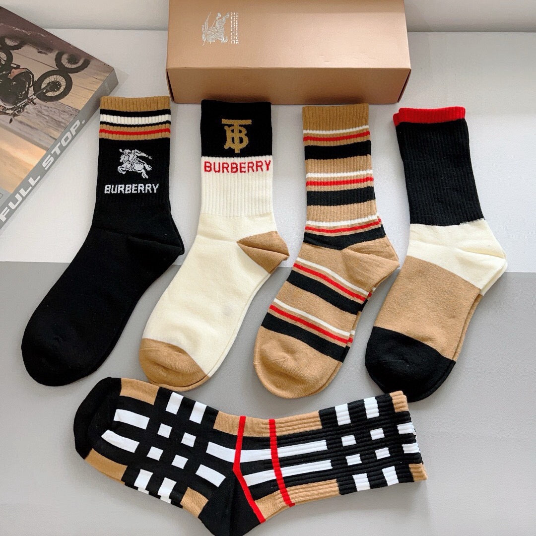 Burberry Cotton Crew Socks – 5-Pair Set #002