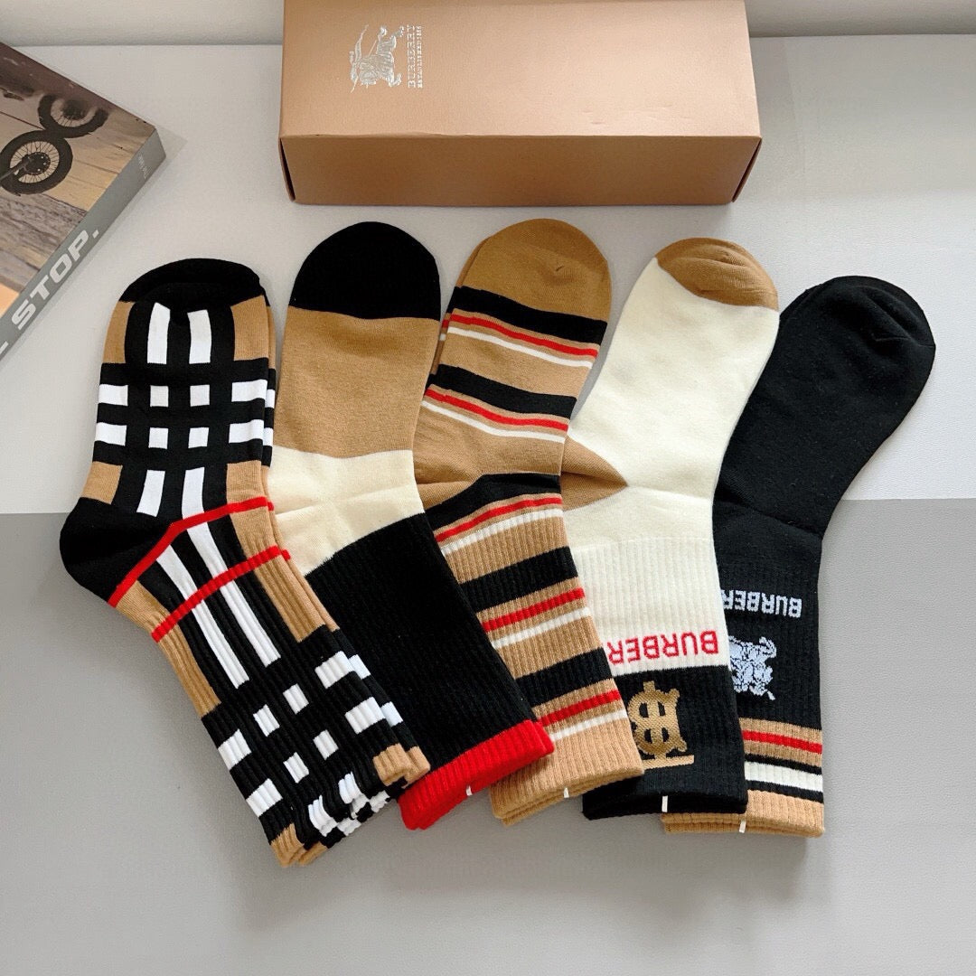 Burberry Cotton Crew Socks – 5-Pair Set #002