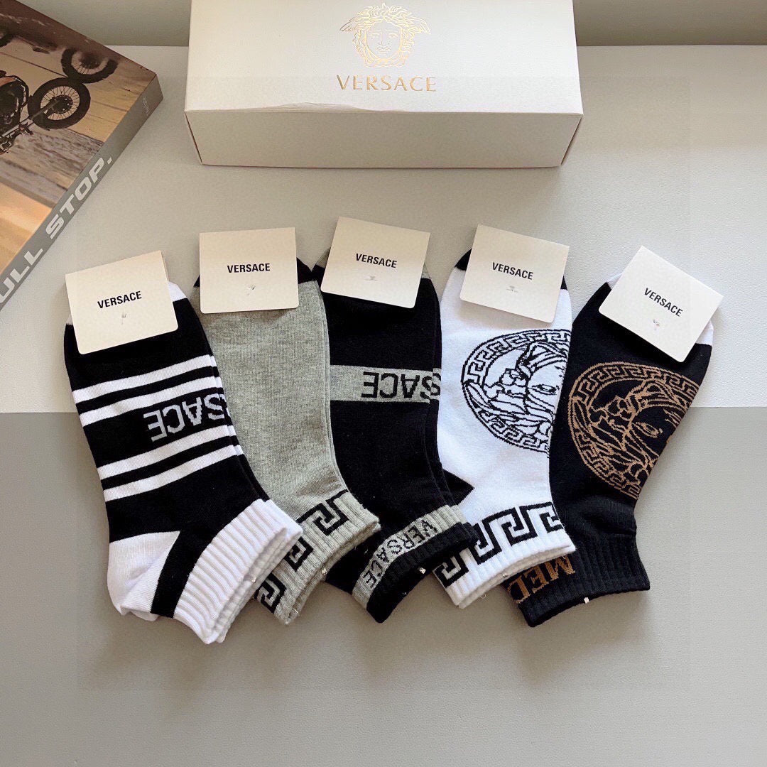 Versace Comfort Knee-High Socks – 5-Pair Set #001