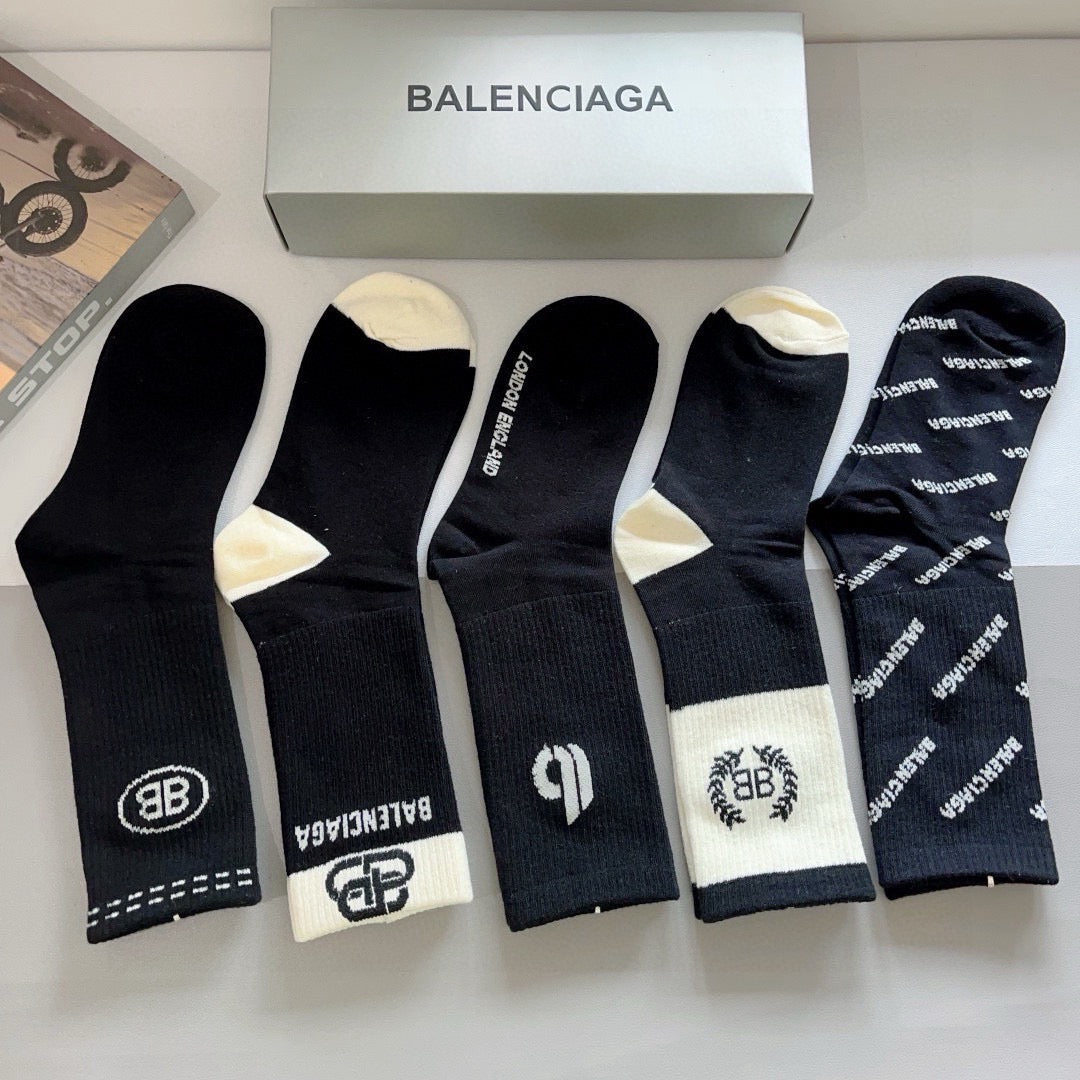 Balenciaga Comfort Knee-High Socks – 5-Pair Set #001