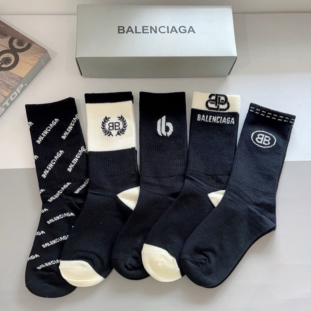 Balenciaga Comfort Knee-High Socks – 5-Pair Set #001
