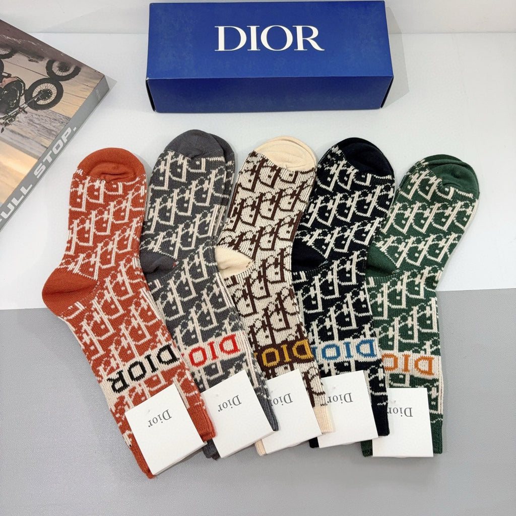 Dior Comfort Knee-High Socks – 5-Pair Set #003