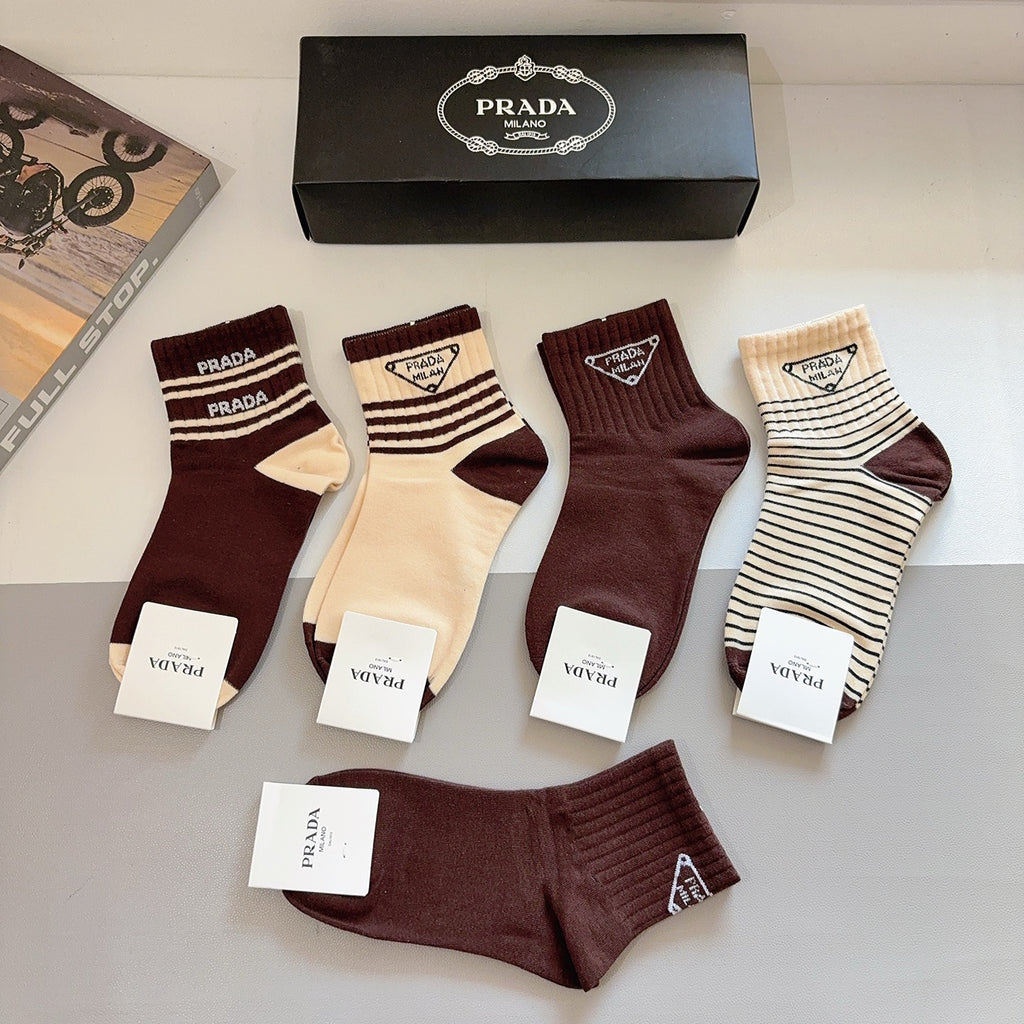 Prada Cotton Crew Socks – 5-Pair Set #002