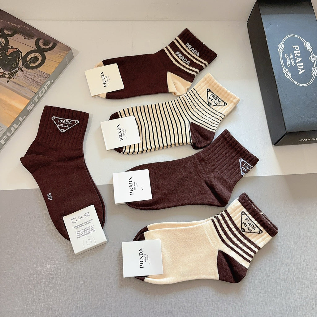 Prada Cotton Crew Socks – 5-Pair Set #002