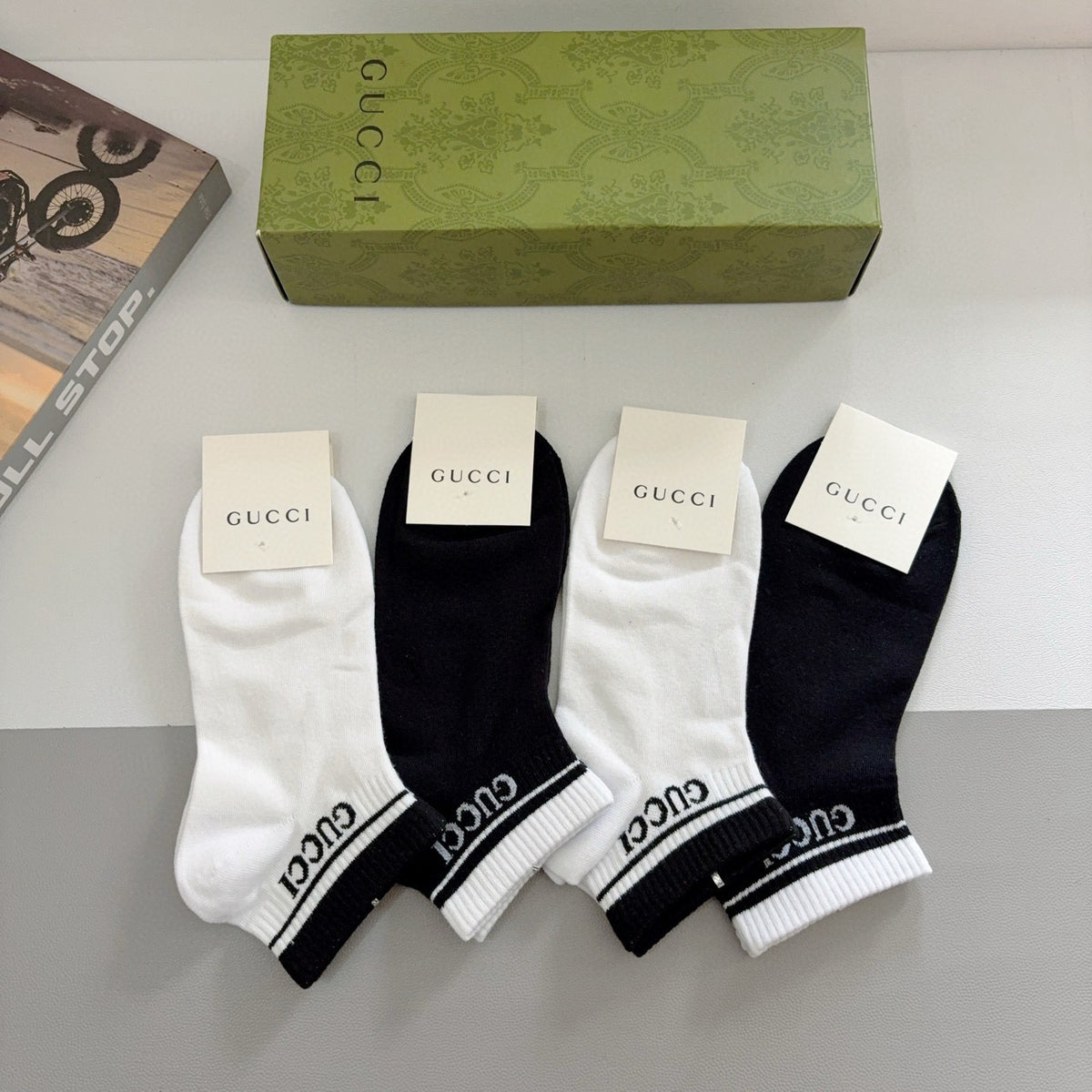Gucci Cotton No-Show Socks – 4-Pair Set #001