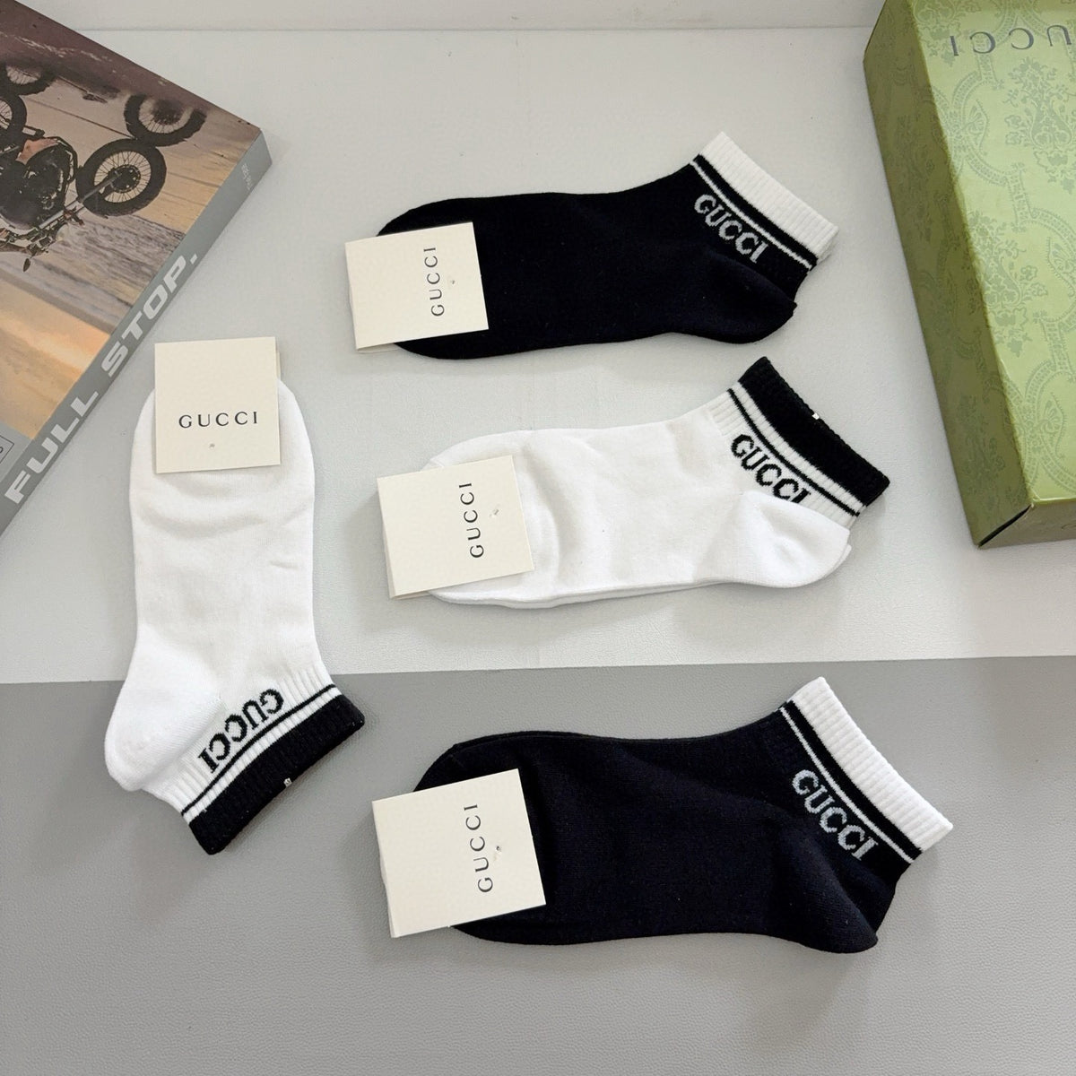 Gucci Cotton No-Show Socks – 4-Pair Set #001
