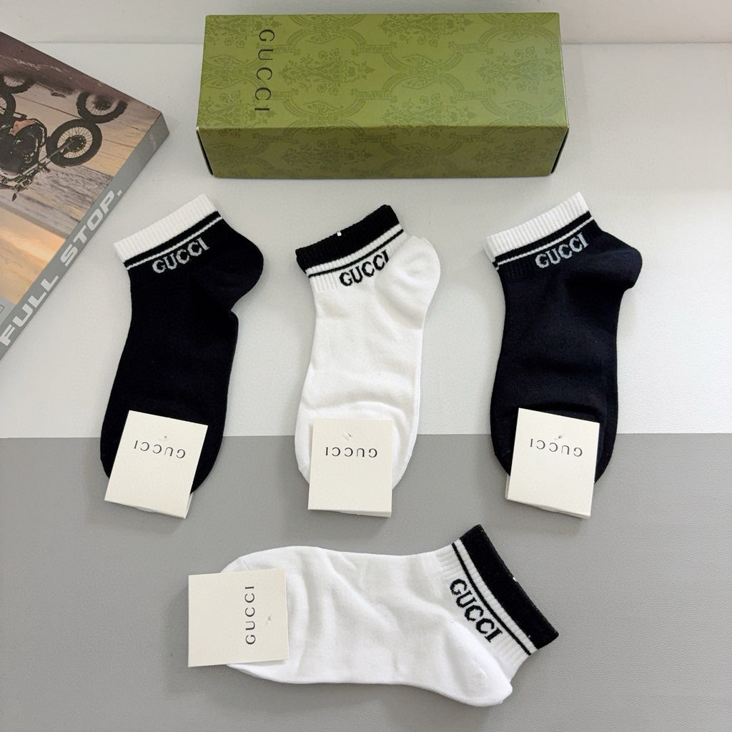 Gucci Cotton No-Show Socks – 4-Pair Set #001