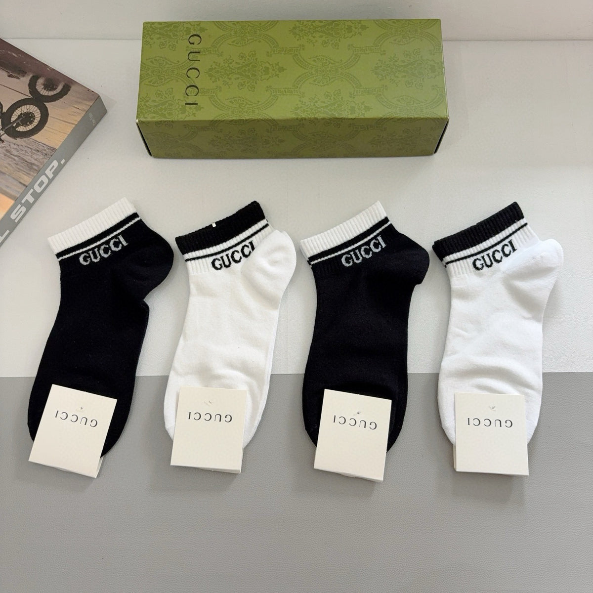 Gucci Cotton No-Show Socks – 4-Pair Set #001