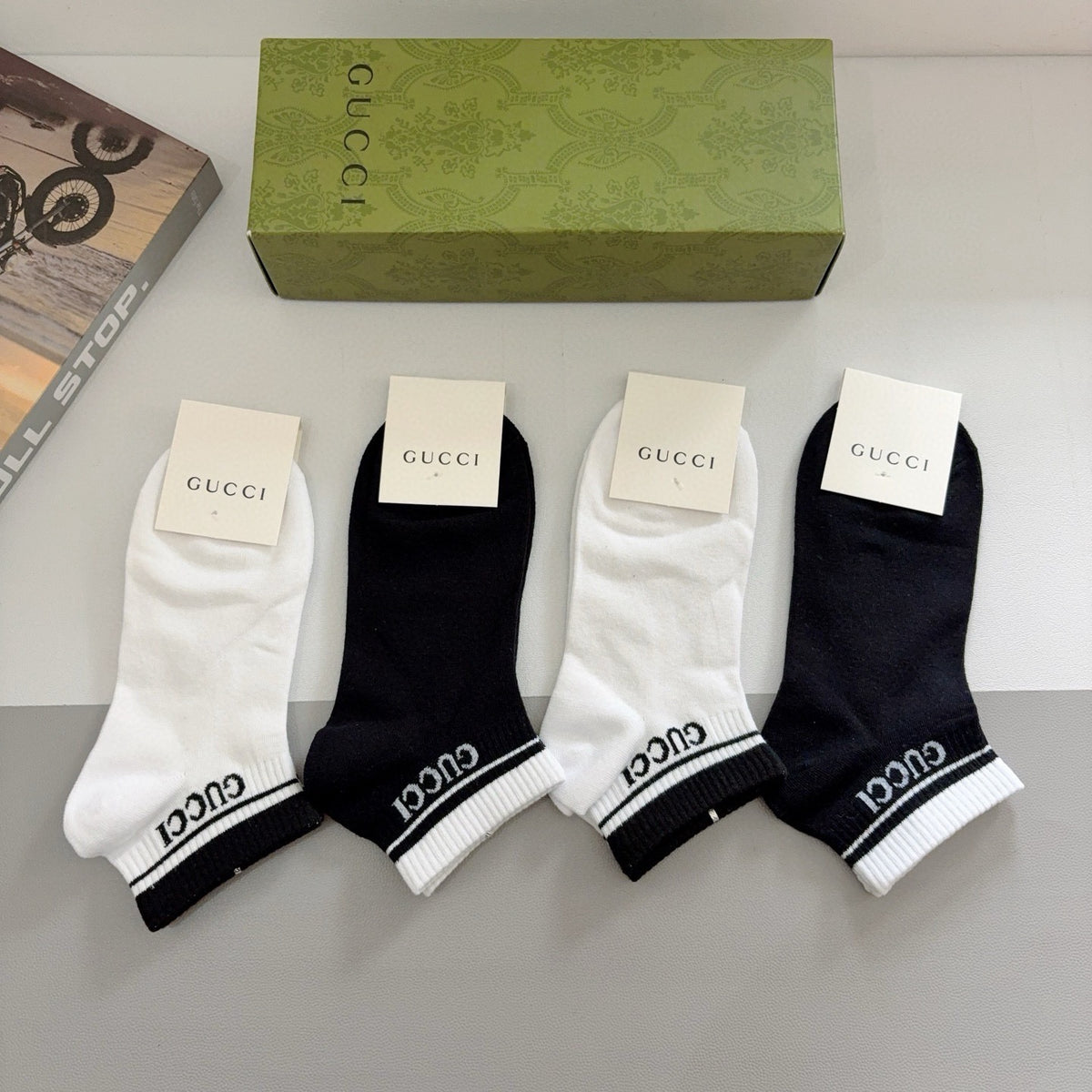 Gucci Cotton No-Show Socks – 4-Pair Set #001