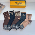Fendi Cotton Crew Socks – 5-Pair Set #004