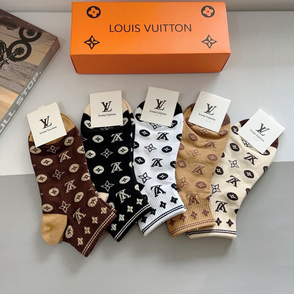 Louis Vuitton Cotton No-Show Socks – 5-Pair Set #005