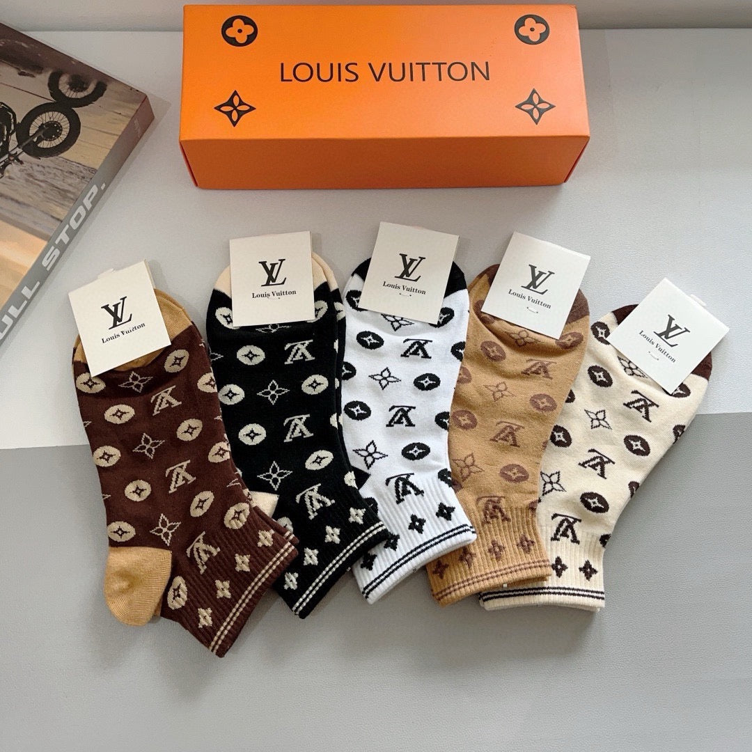 Louis Vuitton Cotton No-Show Socks – 5-Pair Set #005