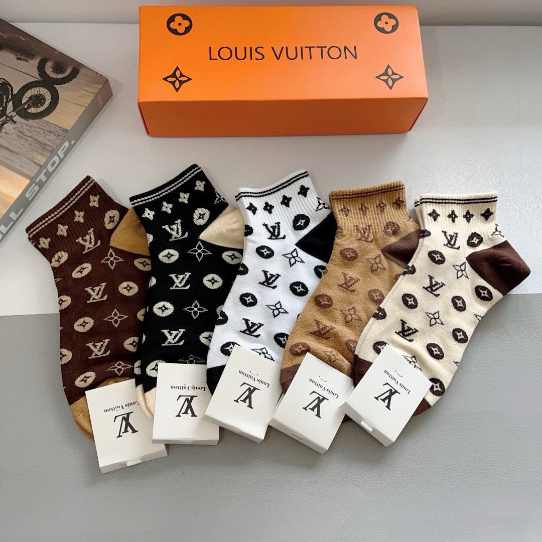 Louis Vuitton Cotton No-Show Socks – 5-Pair Set #005